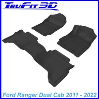 3D Kagu Rubber Mats for Ford Ranger Dual Cab PX PX2 PX3 2011-2022 Front & Rear Colour Black