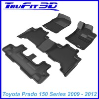 3D Kagu Rubber Mats for Toyota Prado 150 Series 2009-2012 3 Rows Colour Black