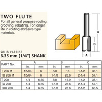 Carbitool 6.35mm Solid Carbide Two Flute Straight Cutter TXX208