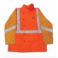 Orange Hi-Vis Flame Retardant Jacket With Leather Sleeves