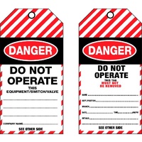Danger Do Not Operate As TDT100TP Tear Proof Tags 100x Pack