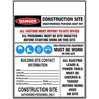 Construction Site Safety Requirements with Building Site Contact Information (Customer Logo) Safety Sign 1200x900mm Corflute