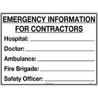 Emergency Information For Contractors Sign 600x450mm Corflute