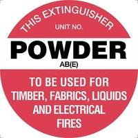 Fire Extinguisher Marker Powder AB(E) White Safety Sign 200mm Disc Poly
