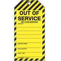 Out of Service Not To Be Operated Lockout Tag Eyelet & String Pack of 25