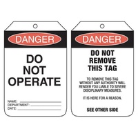 Danger Do Not Operate Lockout Tag Punched Hole/No String Pack of 100