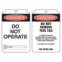 Danger Do Not Operate Heavy Duty PVC Lockout Tag Pack of 25