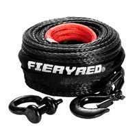 FIERYRED Winch Rope 10MM x 30M Dyneema SK75 Hook Synthetic Car Tow Recovery Cable Black