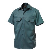 KingGee Mens Open Front Drill Shirt Short Sleeve Colour Green Size XXS32