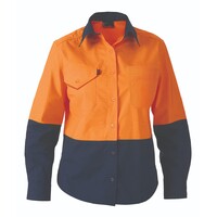 KingGee Workcool2 Womens Hi Vis Spliced Shirt Long Sleeve  Colour Orange/Navy Size 8