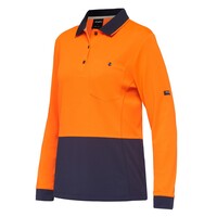 KingGee Workcool Hyperfreeze Womens Spliced Polo Long Sleeve Colour Orange/Navy Size XS