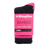 KingGee Womens 3 Pack Bamboo Socks Colour Black/Pink Size 3-8