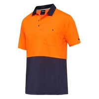KingGee Mens Workcool Hyperfreeze Spliced Polo Short Sleeve  Colour Orange/Navy Size S