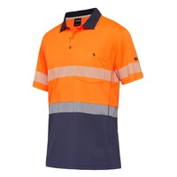 KingGee Mens Workcool Hyperfreeze Spliced Polo Short Sleeve Taped Colour Orange/Navy Size S