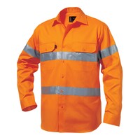 KingGee Mens Reflective Drill Shirt Long Sleeve Colour Orange Size S