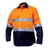 KingGee Mens Reflective Spliced Drill Shirt Long Sleeve  Colour Orange/Navy Size S