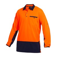 KingGee Mens Workcool2 Spliced Polo Long Sleeve  Colour Orange/Navy Size S