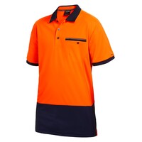 KingGee Mens Workcool Spliced Polo Short Sleeve  Colour Orange/Navy Size S
