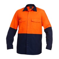 KingGee Mens Workcool 2 Spliced Shirt Long Sleeve Colour Orange/Navy Size 2XS