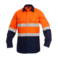 KingGee Mens Workcool2 Hi Vis Reflective Spliced Shirt Long Sleeve Colour Orange/Navy Size 2XS