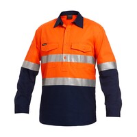 KingGee Mens Workcool2 Reflective Spliced Closed Front Shirt Long Sleeve Colour Orange/Navy Size 2XS