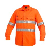 KingGee Mens Workcool2 Hi Vis Reflective Shirt Long Sleeve Colour Orange Size 2XS