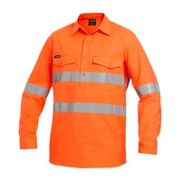 KingGee Mens Workcool2 Hi Vis Reflective Closed Front Shirt Long Sleeve Colour Orange Size 2XS