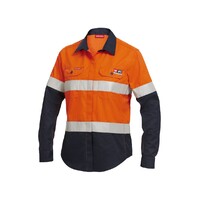 Hard Yakka Womens Shieldtec Fr Hi-Visibility Two Tone Open Front Long Sleeve Shirt With Fr Tape Colour Orange/Navy Size 8