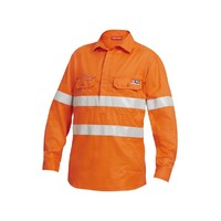 Hard Yakka Shieldtec Fr Full Hi-Visibility Closed Front Long Sleeve Shirt With Fr Tape Colour Safety Orange Size S