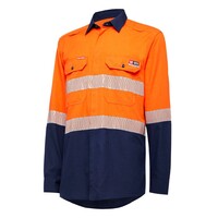 Hard Yakka Shieldtec Lenzing Fr Hi-Visibility Two Tone Long Sleeve Open Front Shirt With Tape Colour Orange/Navy Size S