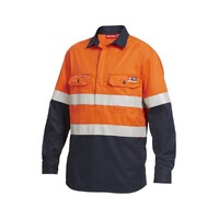 Hard Yakka Shieldtec Fr Hi-Visibilty Two Tone Closed Front Long Sleeve Shirt With Fr Tape Colour Orange/Navy Size S