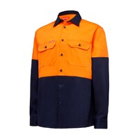 Hard Yakka Hi Vis L/Sl H/Weight 2Tone Cotton Drill Shirt Colour Orange/Navy Size S