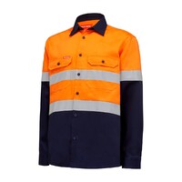 Hard Yakka Hi Vis L/Slv Two Tone Cotton Drill Shirt W/Tape Colour Orange/Navy Size S