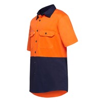 Hard Yakka S/Sl L/Weight Drill 2 Tone Ventilated Shirt Colour Orange/Navy Size S