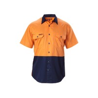 Hard Yakka Koolgear Hi-Visibility Two Tone Cotton Twill Ventilated Shirt Short Sleeve Colour Orange/Navy Size S