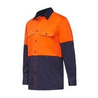 Hard Yakka Koolgear Hi-Visibility Two Tone Ventilated Long Sleeve Shirt Colour Orange/Navy Size S