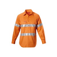Hard Yakka Foundations Hi-Visibility Closed Front Cotton Drill Long Sleeve Shirt With Tape Colour Safety Orange Size S