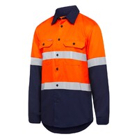 Hard Yakka Shirt Long Sleeve 2 Tone Taped Vented Colour Orange/Navy Size S