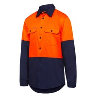 Hard Yakka Shirt Long Sleeve 2 Tone Vented Colour Orange/Navy Size S