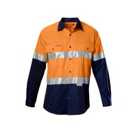 Hard Yakka Koolgear Hi-Visibility Two Tone Cotton Twill Ventilated Shirt With Tape Long Sleeve Colour Orange/Navy Size S
