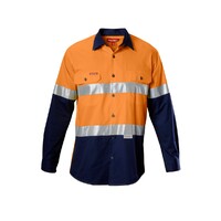 Hard Yakka Koolgear Hi-Visibility Two Tone Cotton Twill Ventilated Shirt With Tape Long Sleeve Colour Orange/Navy Size S
