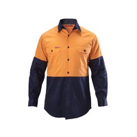Hard Yakka Foundations Hi-Visibility Two Tone Long Sleeve Cotton Drill Shirt Colour Orange/Navy Size S
