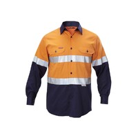 Hard Yakka Foundations Hi-Visibility Two Tone Cotton Drill Long Sleeve Shirt With Tape Colour Orange/Navy Size S