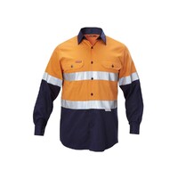 Hard Yakka Foundations Hi-Visibility Two Tone Cotton Drill Long Sleeve Shirt With Tape Colour Orange/Navy Size S