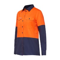 Hard Yakka Womens Koolgear Hi-Visibility Ventilated Long Sleeve Shirt Colour Orange/Navy Size 8