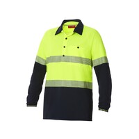 Hard Yakka Koolgear Hi-Visibility Two Tone Long Sleeve Ventilated Polo With Segmented Tape Colour Lemon/Dark Navy Size XS