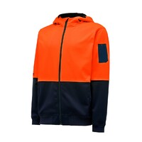 Hard Yakka Hi Vis 2Tone Brushed Fleece Full Zip Hoodie Colour Orange/Navy Size XS