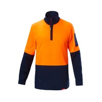 Hard Yakka Hi Vis 2Tone 1/4 Zip Brushed Fleece Jumper Colour Orange/Navy Size 2XS