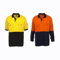 GLOAIRE 100% Cotton Hi-Viz Polo Long Sleeve Yellow/Navy Small