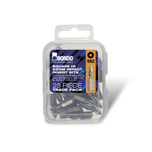 Bordo #2 Square Recess 25mm Impact Bit - 25pk 5305-SR2X25TP